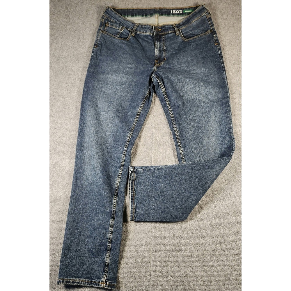 IZOD Jeans Mens 36x32 Straight Fit Blue Denim Stretch EUC